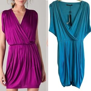 NWT BLACK HALO JILL WRAP STYLE RUCHED AQUA BLUE MINI DRESS SIZE LARGE